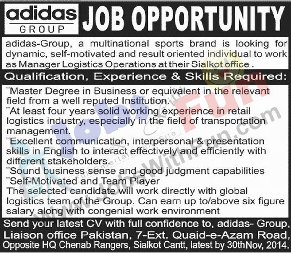 adidas jobs in lahore